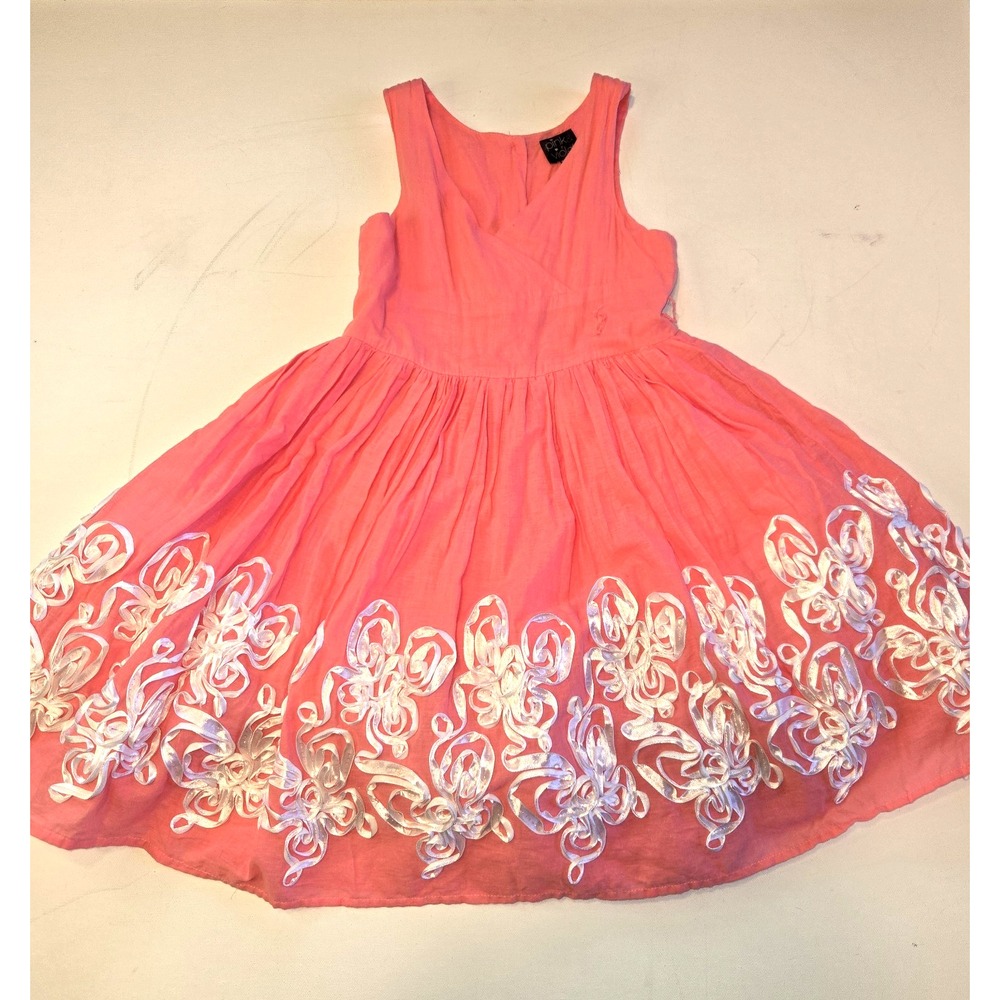Pink & Violet Girls Pink‎ Tank Dress with Puffy Skirt and White Ribbon Design 6X